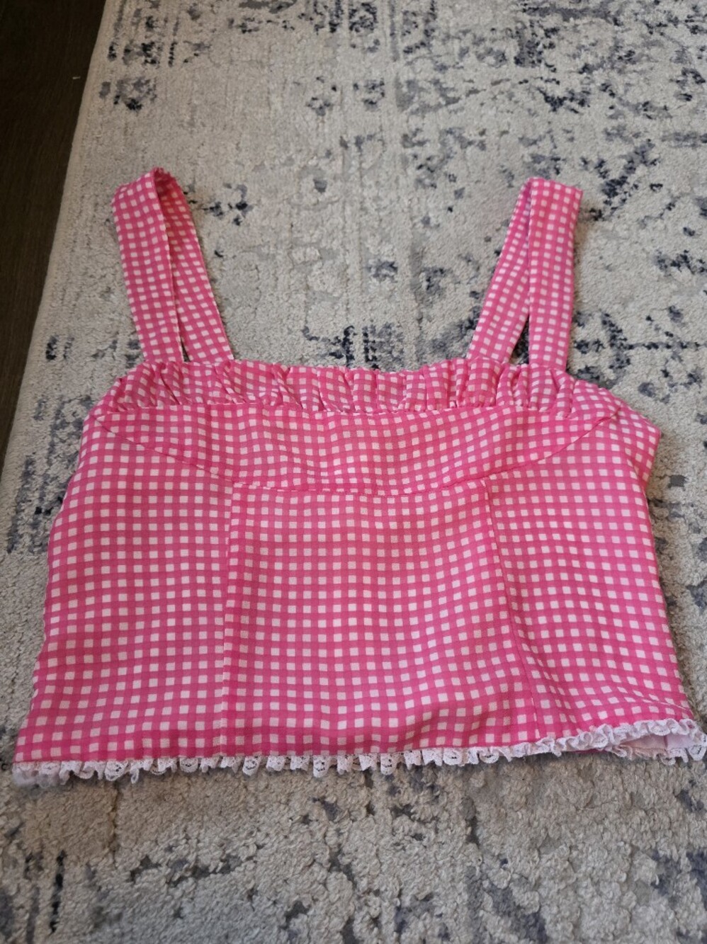 Megan Moroney Pink Gingham Ruffle-Trim Women's Crop Top size Small